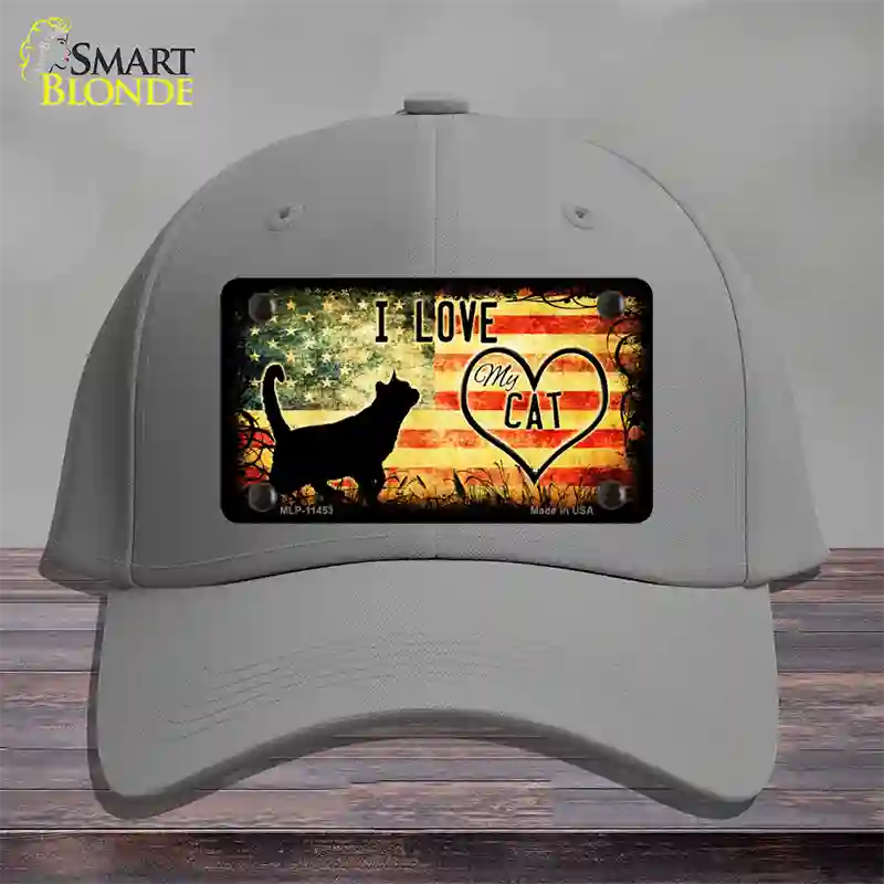 I Love My Cat Novelty License Plate Hat Cotton / Gray