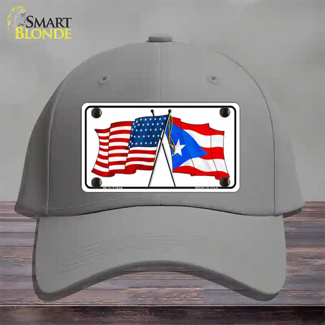 Puerto Rico Crossed US Flag Novelty License Plate Hat Cotton / Gray