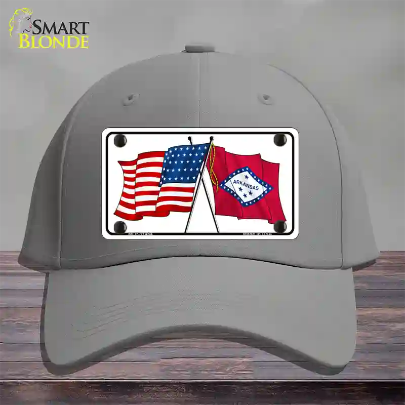 Arkansas Crossed US Flag Novelty License Plate Hat Cotton / Gray