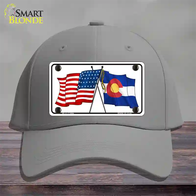 Colorado Crossed US Flag Novelty License Plate Hat Cotton / Gray