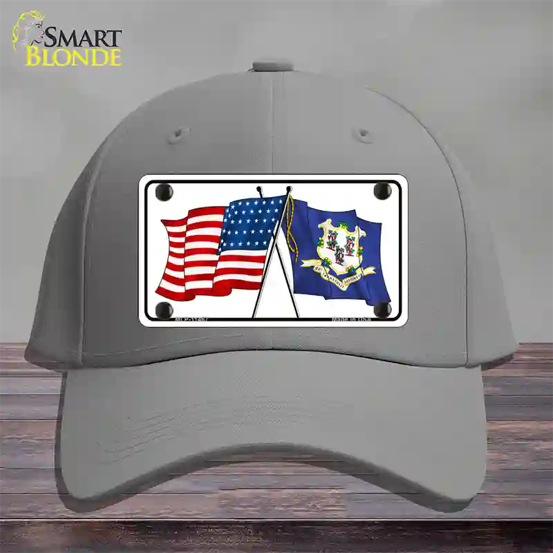 Connecticut Crossed US Flag Novelty License Plate Hat Cotton / Gray