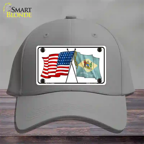 Delaware Crossed US Flag Novelty License Plate Hat Cotton / Gray