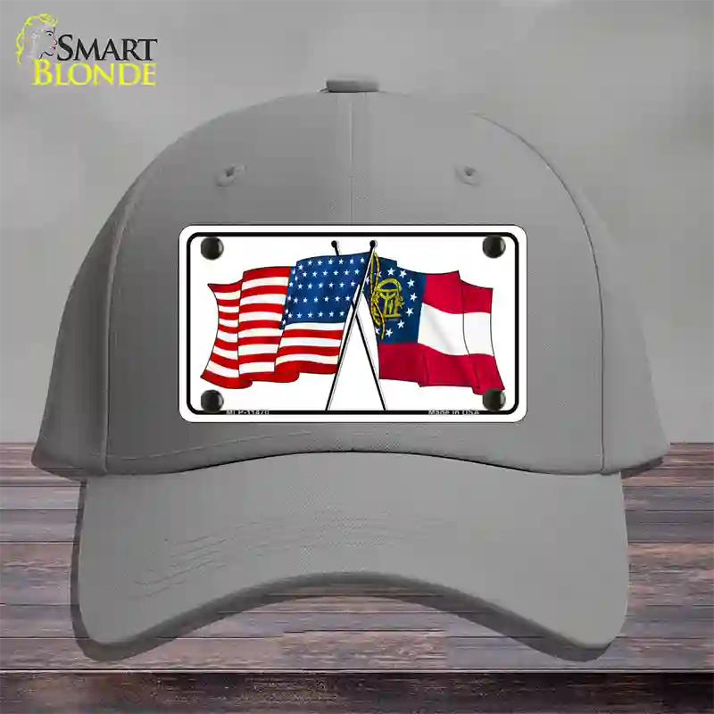 Georgia Crossed US Flag Novelty License Plate Hat Cotton / Gray