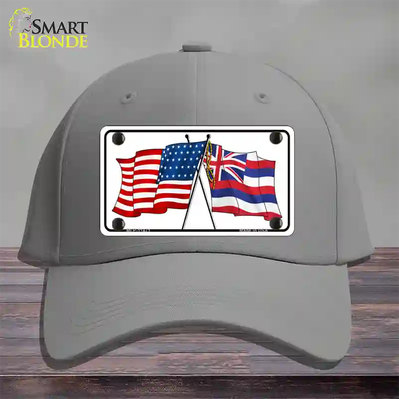 Hawaii Crossed US Flag Novelty License Plate Hat Cotton / Gray