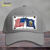 Idaho Crossed US Flag Novelty License Plate Hat Cotton / Gray