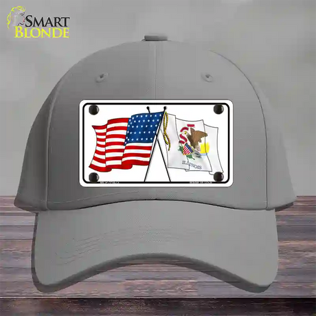 Illinois Crossed US Flag Novelty License Plate Hat Cotton / Gray