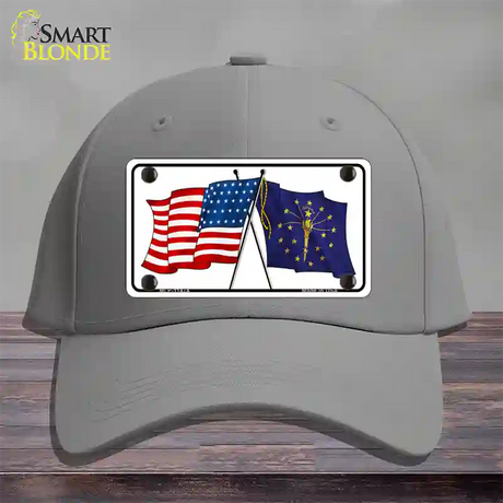 Indiana Crossed US Flag Novelty License Plate Hat Cotton / Gray