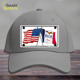 Iowa Crossed US Flag Novelty License Plate Hat Cotton / Gray