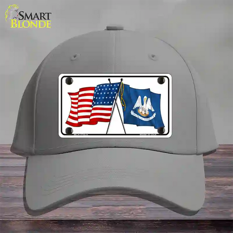 Louisiana Crossed US Flag Novelty License Plate Hat Cotton / Gray