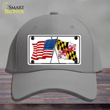 Maryland Crossed US Flag Novelty License Plate Hat Cotton / Gray