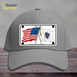 Massachusetts Crossed US Flag Novelty License Plate Hat Cotton / Gray