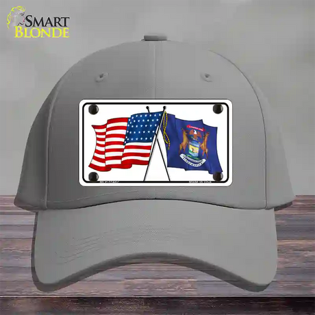 Michigan Crossed US Flag Novelty License Plate Hat Cotton / Gray