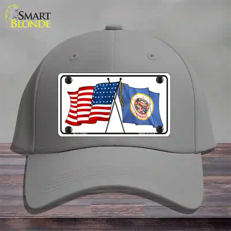 Minnesota Crossed US Flag Novelty License Plate Hat Cotton / Gray