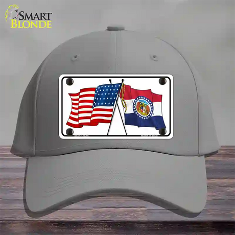 Missouri Crossed US Flag Novelty License Plate Hat Cotton / Gray