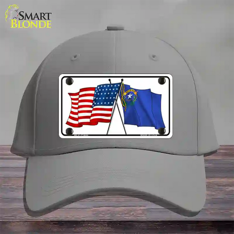 Nevada Crossed US Flag Novelty License Plate Hat Cotton / Gray