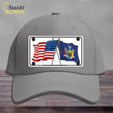 New York Crossed US Flag Novelty License Plate Hat Cotton / Gray