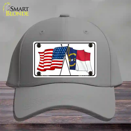 North Carolina Crossed US Flag Novelty License Plate Hat Cotton / Gray