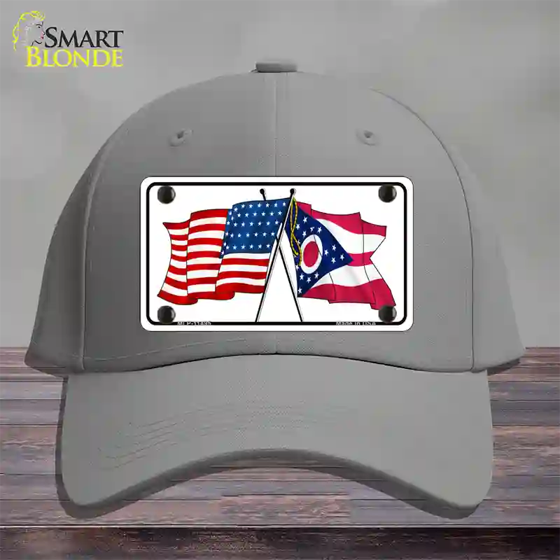 Ohio Crossed US Flag Novelty License Plate Hat Cotton / Gray