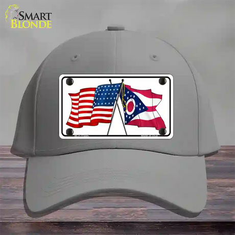 Ohio Crossed US Flag Novelty License Plate Hat Cotton / Gray