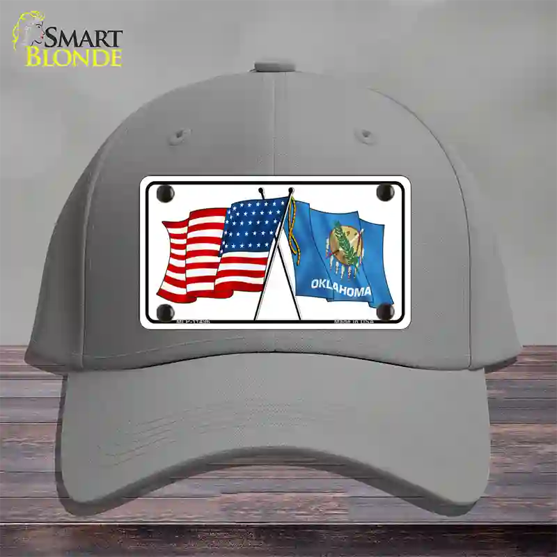 Oklahoma Crossed US Flag Novelty License Plate Hat Cotton / Gray