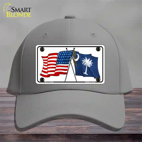 South Carolina Crossed US Flag Novelty License Plate Hat Cotton / Gray