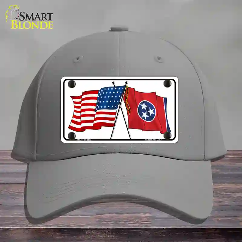 Tennessee Crossed US Flag Novelty License Plate Hat Cotton / Gray