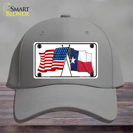 Texas Crossed US Flag Novelty License Plate Hat Cotton / Gray