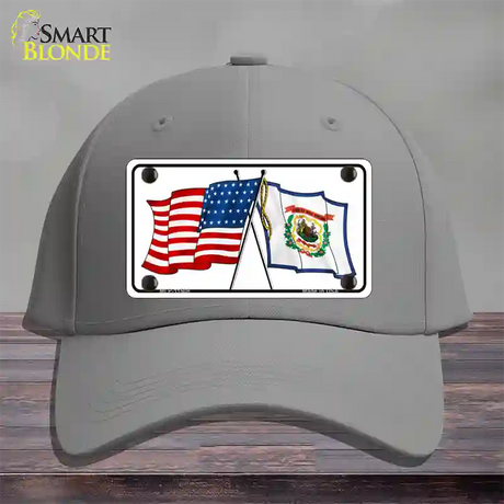 West Virginia Crossed US Flag Novelty License Plate Hat Cotton / Gray