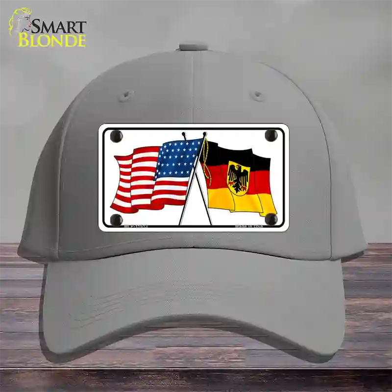 Germany Crossed US Flag Novelty License Plate Hat Cotton / Gray