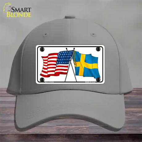 Sweden Crossed US Flag Novelty License Plate Hat Cotton / Gray