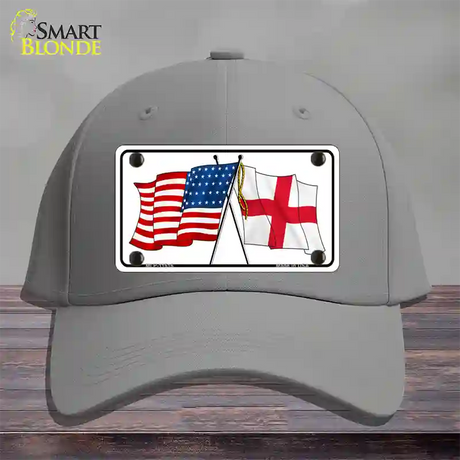 England Crossed US Flag Novelty License Plate Hat Cotton / Gray