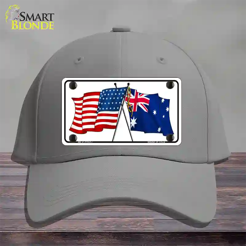 Australia Crossed US Flag Novelty License Plate Hat Cotton / Gray