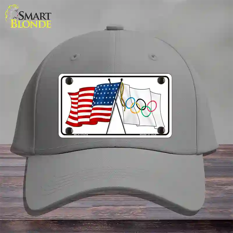 Olympic Crossed US Flag Novelty License Plate Hat Cotton / Gray