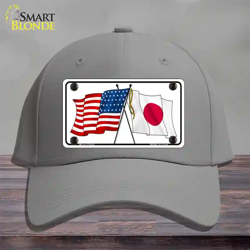 Japan Crossed US Flag Novelty License Plate Hat Cotton / Gray