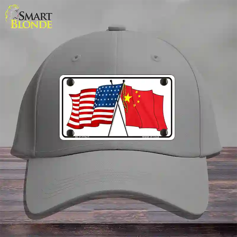 China Crossed US Flag Novelty License Plate Hat Cotton / Gray