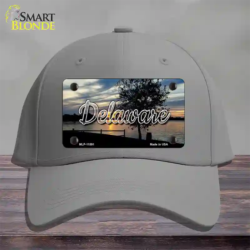 Delaware River Sunset State Novelty License Plate Hat Cotton / Gray