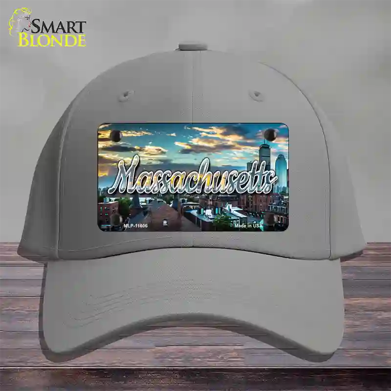 Massachusetts Sunset Skyline State Novelty License Plate Hat Cotton / Gray