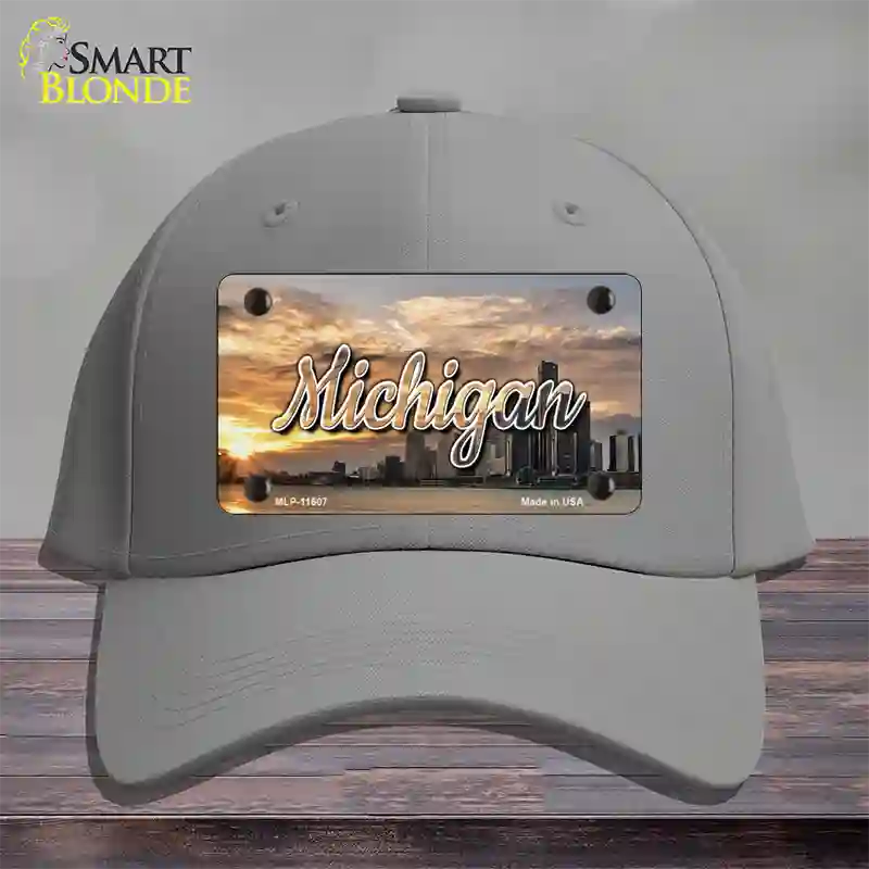 Michigan City Sunset State Novelty License Plate Hat Cotton / Gray