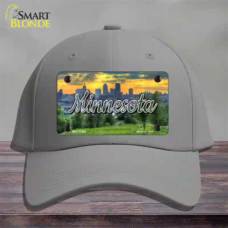 Minnesota City Skyline Sunset State Novelty License Plate Hat Cotton / Gray