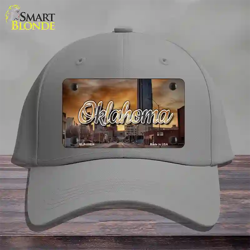 Oklahoma Sunset Skyline State Novelty License Plate Hat Cotton / Gray