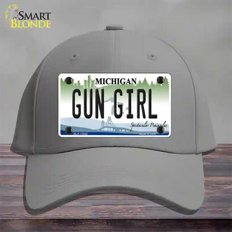 Gun Girl Michigan Novelty License Plate Hat Cotton / Gray