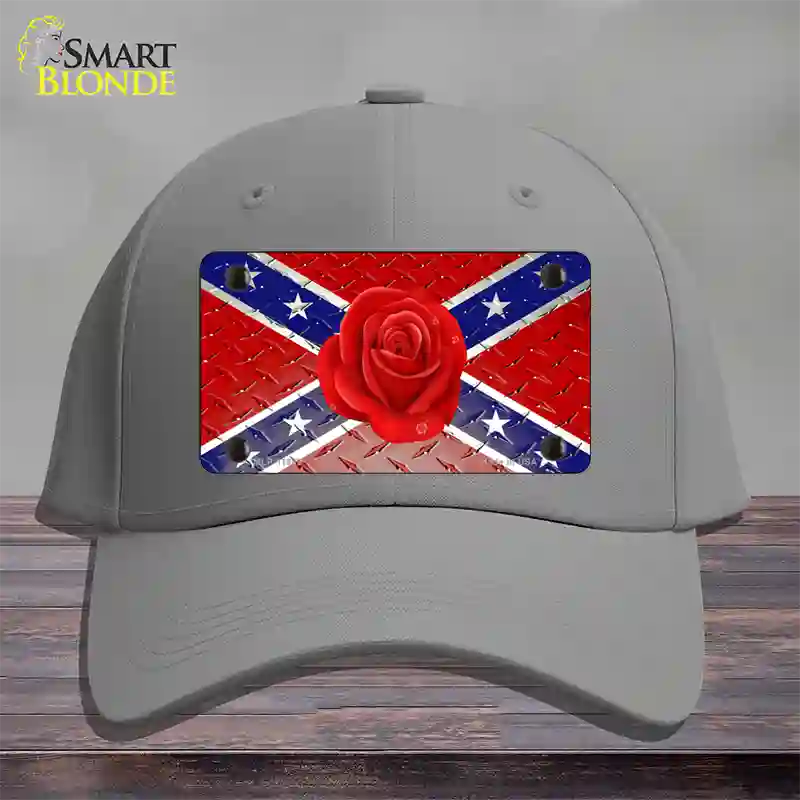 Confederate Flag With Red Rose Novelty License Plate Hat Cotton / Gray