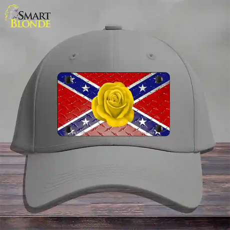 Confederate Flag With Yellow Rose Novelty License Plate Hat Cotton / Gray