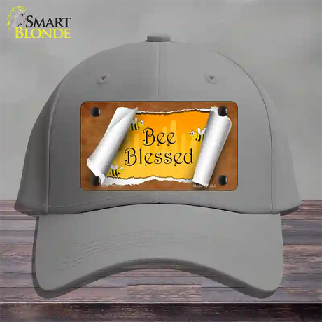 Bee Blessed Scroll Novelty License Plate Hat Cotton / Gray