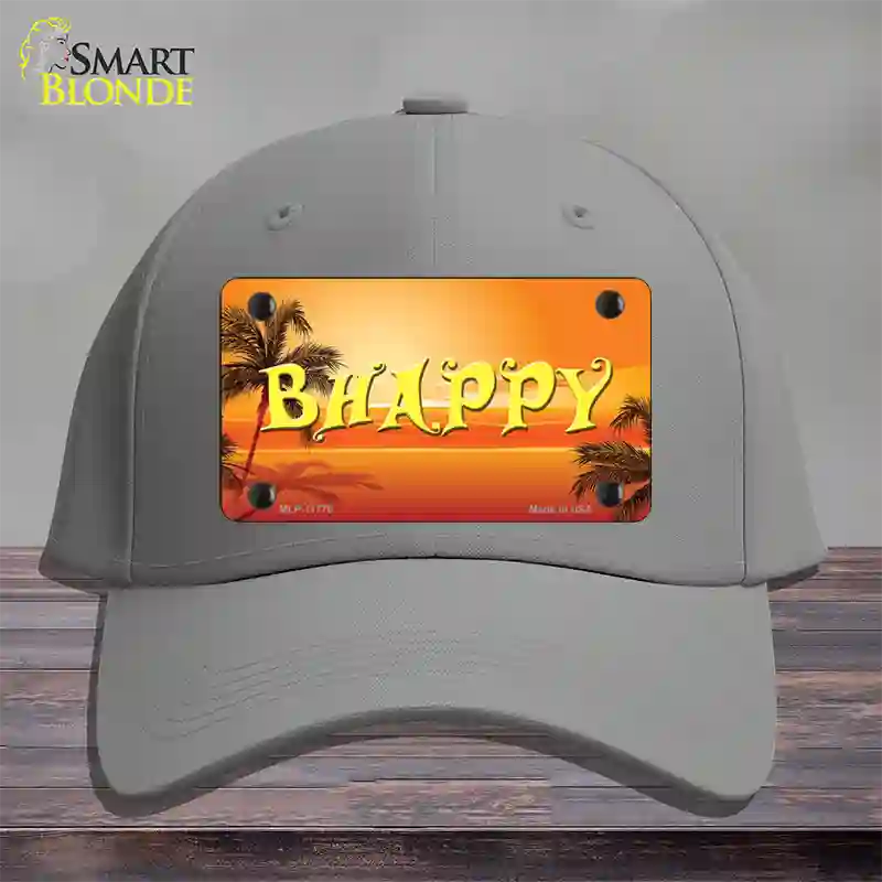 Be Happy Beach Scene Novelty License Plate Hat Cotton / Gray