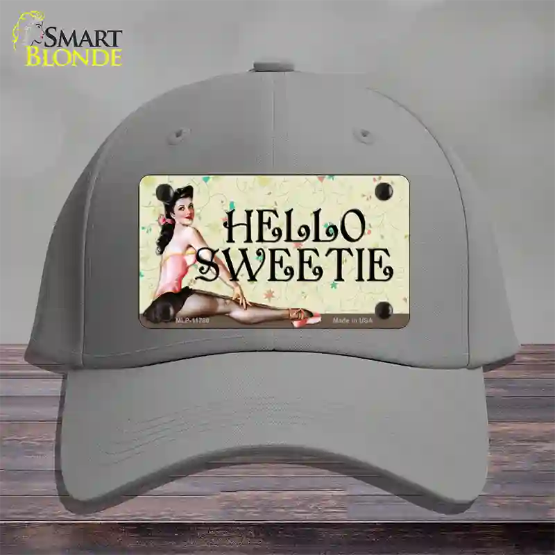 Hello Sweetie Vintage Pinup Novelty License Plate Hat Cotton / Gray