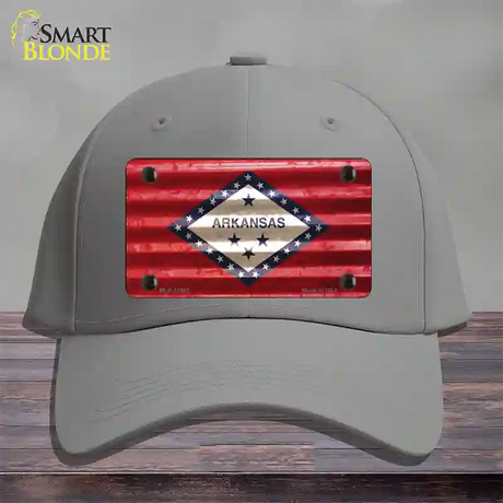 Arkansas Corrugated Flag Novelty License Plate Hat Cotton / Gray