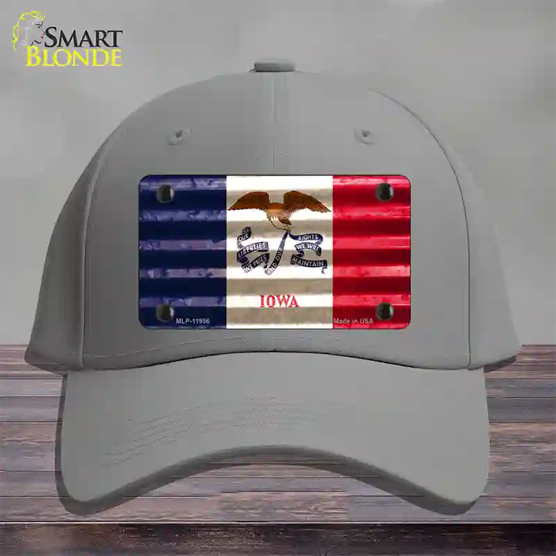 Iowa Corrugated Flag Novelty License Plate Hat Cotton / Gray