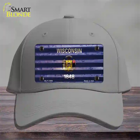 Wisconsin Corrugated Flag Novelty License Plate Hat Cotton / Gray