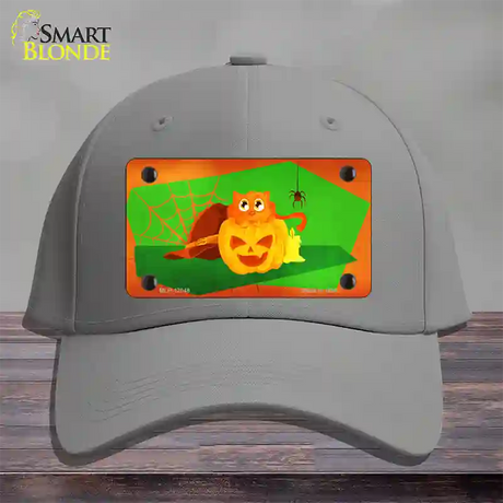 Pumpkin Kitty Novelty License Plate Hat Cotton / Gray